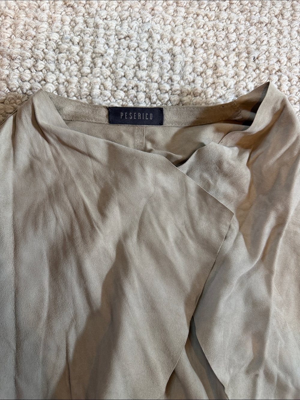 Peserico Taupe Suede Real Leather Long Vest